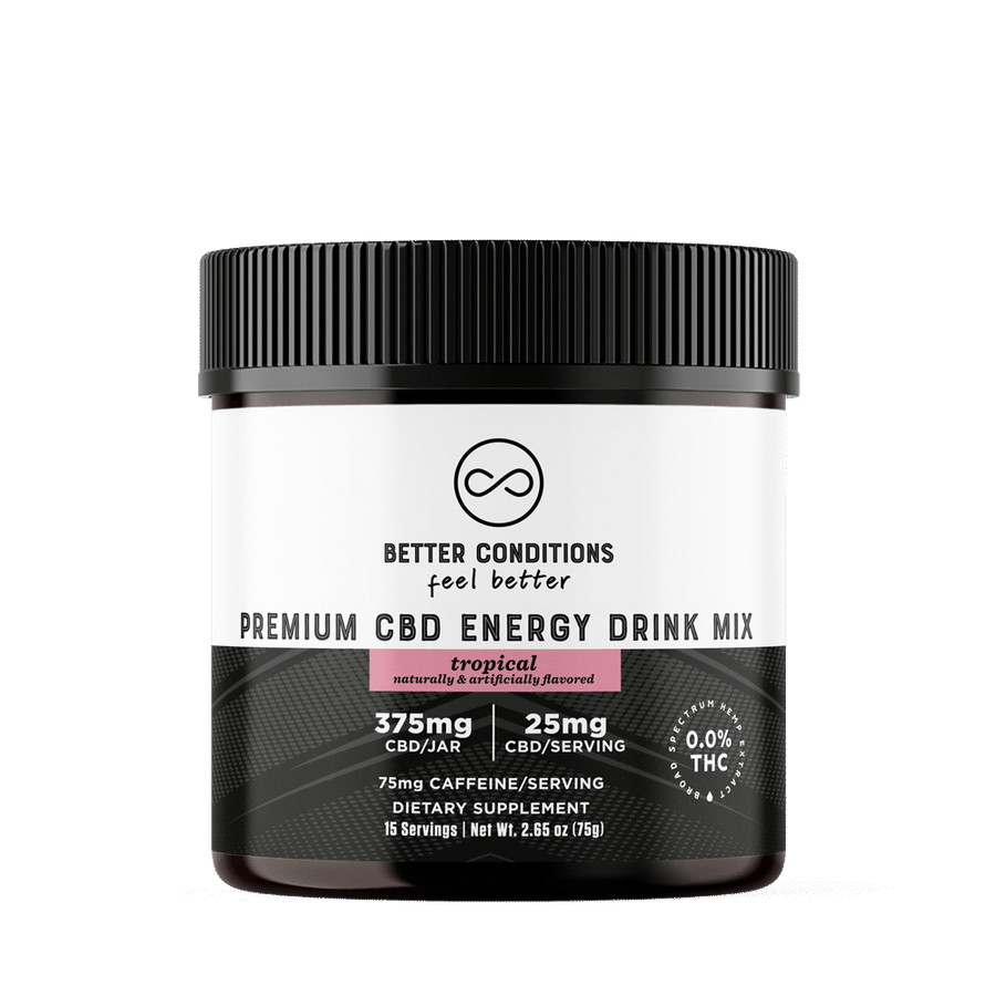 Premium CBD Energy Drink Mix made with THC Free, broad spectrum CBD. Better Conditions CBD Energy Drink Mix is tropical flavored